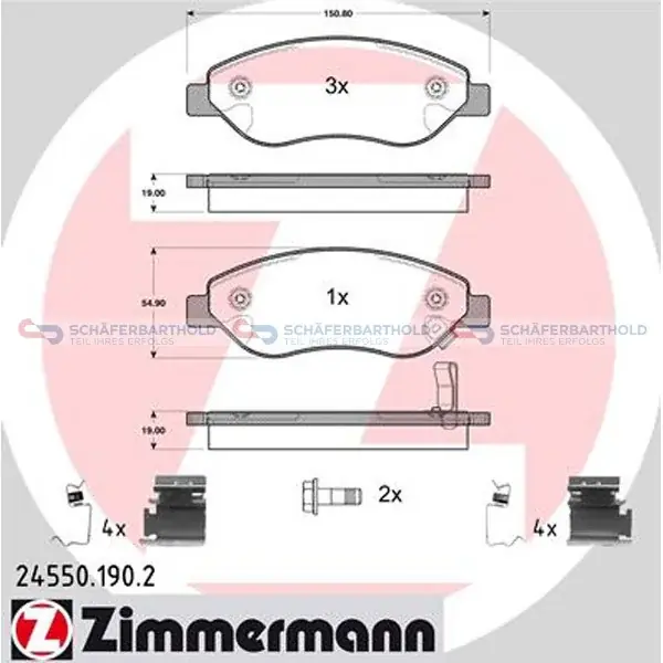 Bremseklodser 19 mm, WVA 24550, ZIMMERMANN - til OPEL | God pris