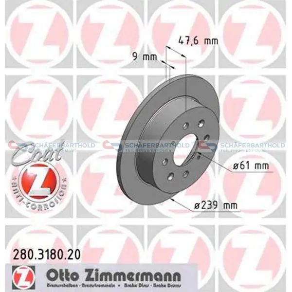 Bremseskive bagaksel, Ø-239 mm ZIMMERMANN - til HONDA - Bestseller