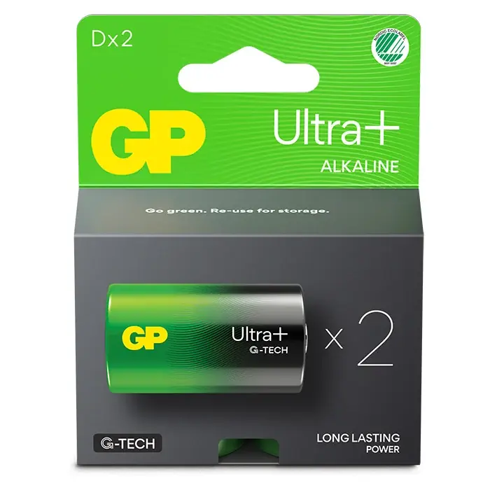 GP Ultra Plus Alkaline D-batteri 13AUP/LR20 2-pak | Hurtig afsendelse