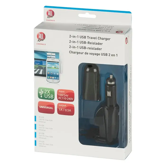 Kan bestilles | Rejseoplader USBx2