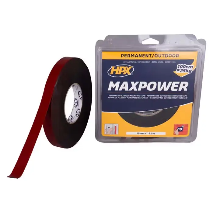 HPX HPX max power monteringstape sort, 19mm x 16,5m - Ekstra rabat