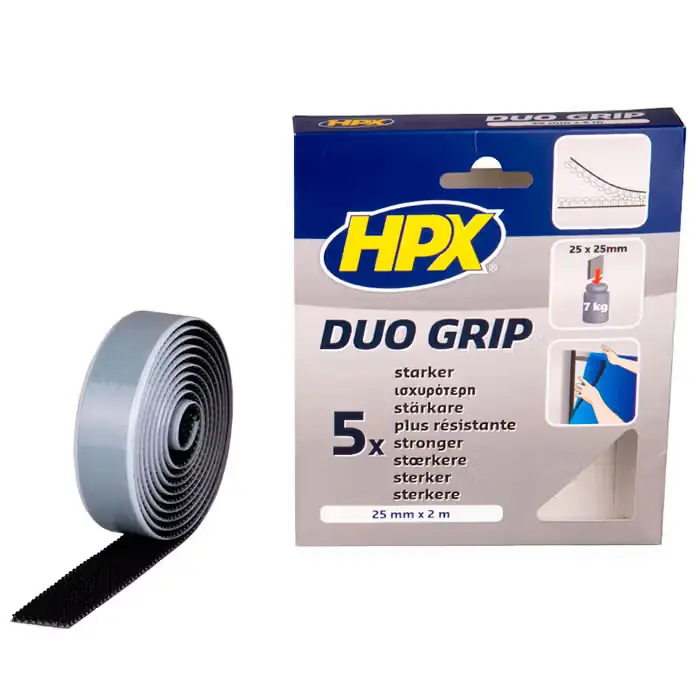 HPX HPX duo grip - sort selvklæbende velcobånd 25mm x 2 m - Nyt i sortimentet
