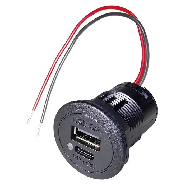 Tilbuddet slutter snart - PROCAR USB-C / USB-A stik til indbygning med LED lys